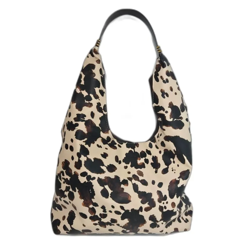 Steve Madden Animal Print Slouchy Hobo Bag | Brown Cow Leopard Shoulder Handbag